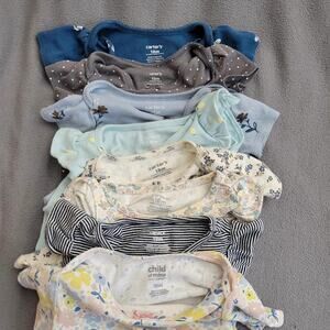 CARTERS and Child of Mine Carters Baby Bodysuits 18 Months Blue Brown Floral 8PC